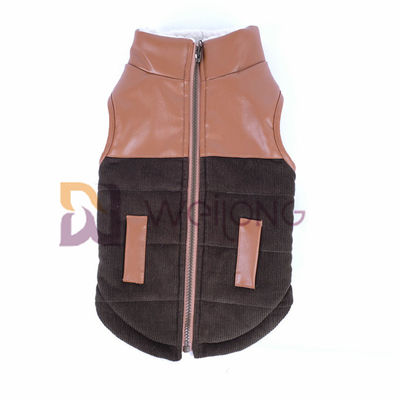 El Berber de cuero de la chaqueta de la cremallera del perro del cuello de la pana para arriba que alinea el perro caliente del invierno cubre XS-XL
