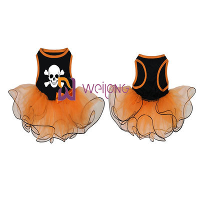Jersey de la decoración CVC del arco del vestido del animal doméstico de Halloween de la falda de Tulle de la calabaza/del cráneo