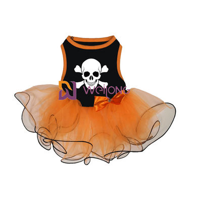 Jersey de la decoración CVC del arco del vestido del animal doméstico de Halloween de la falda de Tulle de la calabaza/del cráneo