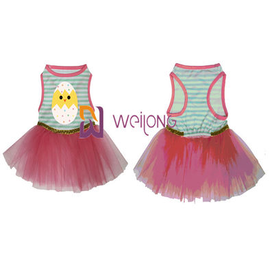 Buen vestido femenino del perro del jersey 180G del arco CVC del vestido del animal doméstico de Pascua de la falda del doble de la elasticidad