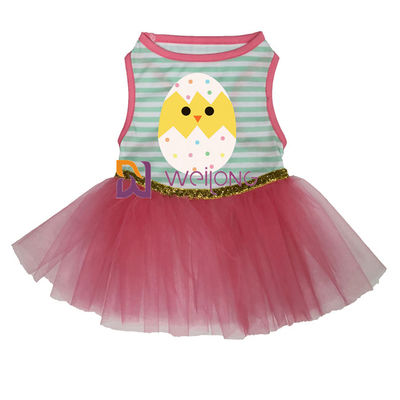 Buen vestido femenino del perro del jersey 180G del arco CVC del vestido del animal doméstico de Pascua de la falda del doble de la elasticidad
