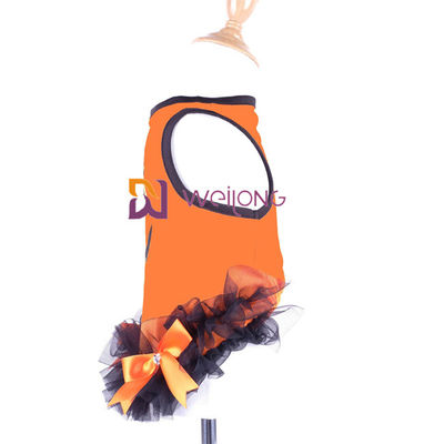 Vestido redondo del perro de la calabaza del diseño del cuello del vestido del animal doméstico de Halloween del arco de la cinta de satén