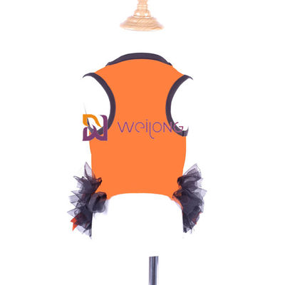 Vestido redondo del perro de la calabaza del diseño del cuello del vestido del animal doméstico de Halloween del arco de la cinta de satén