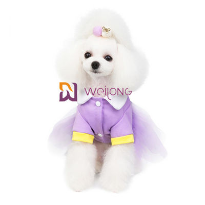 Jersey coloreado caramelo dulce 180G de la ropa CVC del animal doméstico del vestido de fiesta del perro con la falda brillante de Tulle