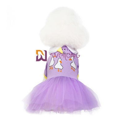 Jersey coloreado caramelo dulce 180G de la ropa CVC del animal doméstico del vestido de fiesta del perro con la falda brillante de Tulle