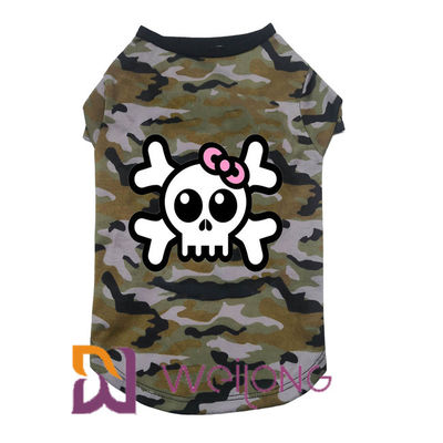 Camiseta polivinílica del animal doméstico de Halloween del cráneo del camuflaje para el jersey polivinílico 180G del perro el 100%