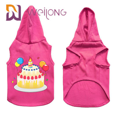 La sudadera con capucha de goma colorida del animal doméstico del cumpleaños de la impresión modificó sudadera con capucha rosada del perro para requisitos particulares