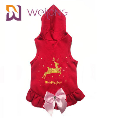 El lazo de satén imprimió la sudadera con capucha roja de la Navidad de los ciervos del abrigo de invierno de oro del perro para los gatos de los perros