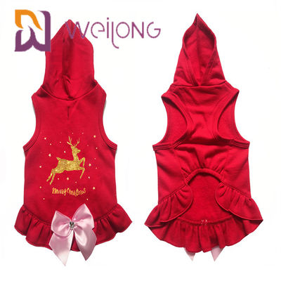 El lazo de satén imprimió la sudadera con capucha roja de la Navidad de los ciervos del abrigo de invierno de oro del perro para los gatos de los perros