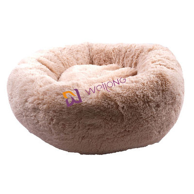 Cama de lujo suave acogedora del animal doméstico de la felpa del buñuelo que calma del perro de la ansiedad anti redonda de la cama