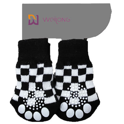 Calcetines fuertes de la tracción del perro del modelo de la tela escocesa del Rhombus para el resbalón anti de los suelos de parqué