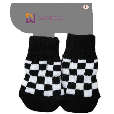 Calcetines fuertes de la tracción del perro del modelo de la tela escocesa del Rhombus para el resbalón anti de los suelos de parqué